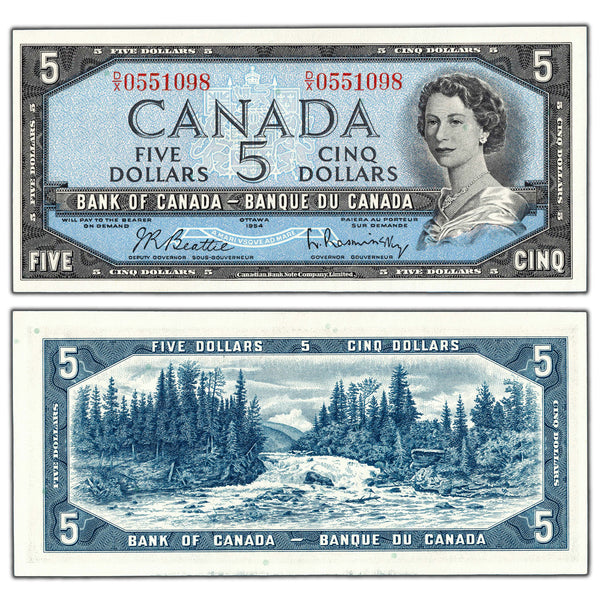 SOLD $5 1954 Bank of Canada Note Beattie-Rasminsky D/X Prefix BC