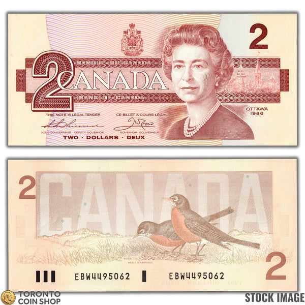 $2 1986 Bank of Canada Note Bird Series Thiessen-Crow Signatures