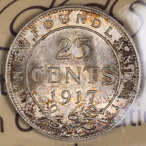 Newfoundland 1917-C 25 Cents Quarter Silver Coin - ICCS MS-62
