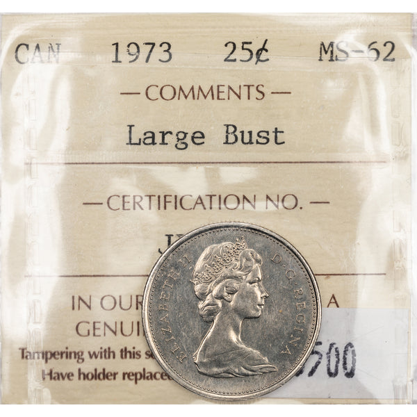 SOLD Canada 1973 Large Bust 25 Cents Quarter Coin - ICCS MS-62