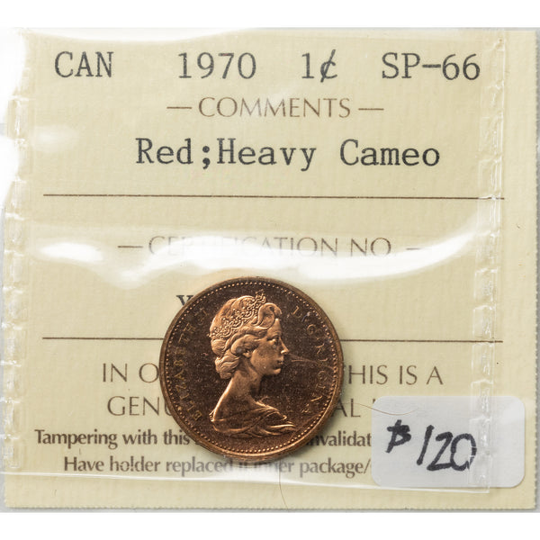 Canada 1970 1 Small Cent Coin - ICCS SP-66 Red heavy Cameo