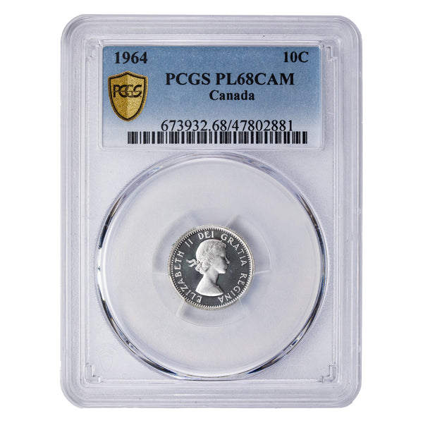 Canada 1964 10 Cents Dime Silver Coin - PCGS PL-68 Cameo - The