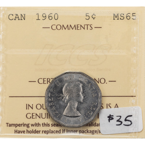 Canada 1960 5 Cents Nickel Coin - ICCS MS-65 - The Toronto Coin Shop