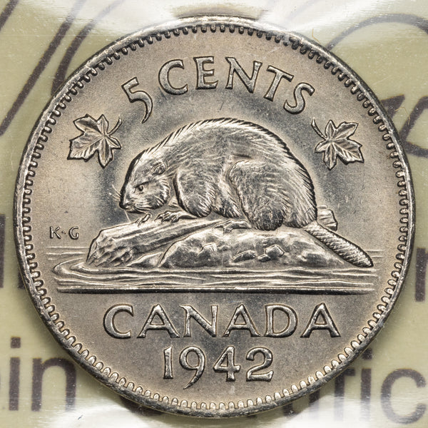 Canada 1942 5 Cents Nickel Coin - ICCS MS-65