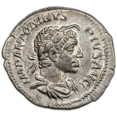 Ancient Rome AD 221 Elagabalus Horned Portrait AR Denarius RIC #46 3.43g