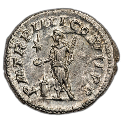 Ancient Rome AD 221 Elagabalus Horned Portrait AR Denarius RIC #46 3.43g