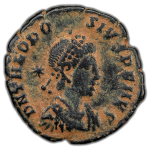 SOLD Ancient Rome AD 406-8 Theodosius II AE-4 Coin RIC #150 1.58g
