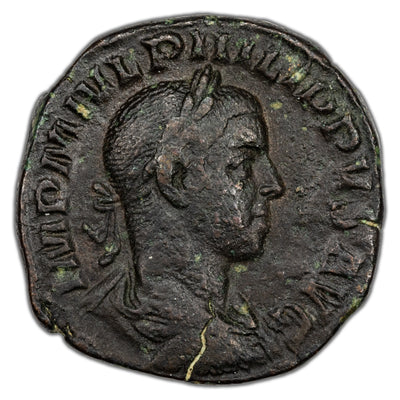 Ancient Rome AD 244 Philip II AE Sestertius Coin RIC #264a 17.73g