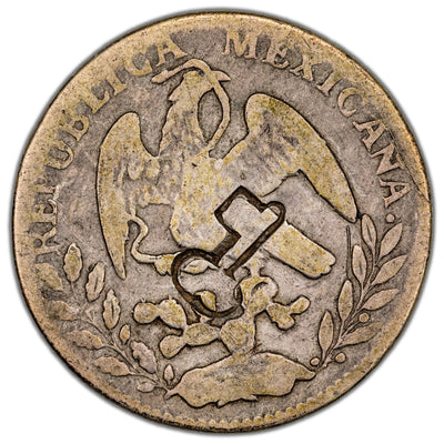 Cuba Revolutionary Key Counterstamped Mexico 1863 2 Reales Silver Coin