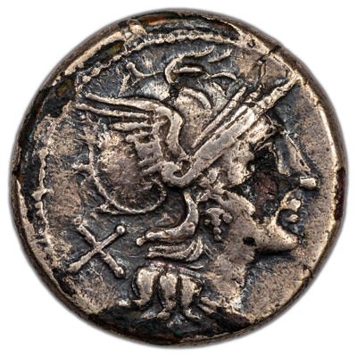 SOLD Roman Republic 157-156 BC Anonymous Fouree Denarius Coin Crawford 197/1b Sear #76