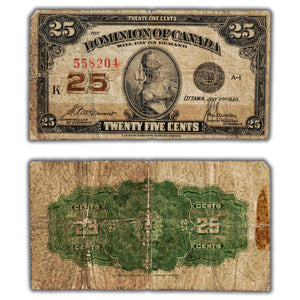 SOLD 25 Cents 1923 Dominion of Canada Shinplaster Note DC-24c - Pinholes/Residue