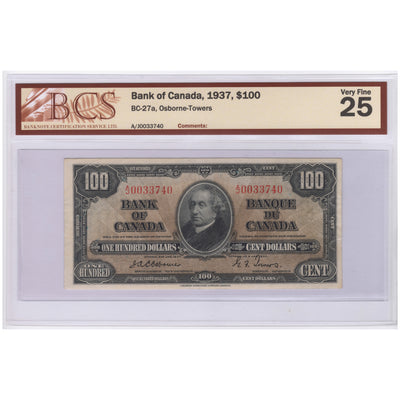 SOLD $100 1937 Bank of Canada Note Osborne Signature BC-27a - BCS VF-25