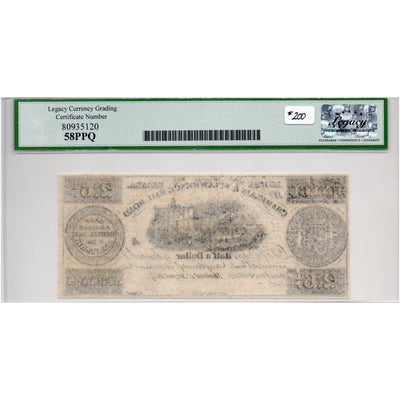 SOLD 2 Sous 6 Pence / Ecu 1837 Champlain St Lawrence Rail Road Note - LCG AU-58 PPQ