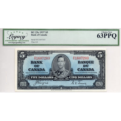 SOLD $5 1937 Bank of Canada Note Coyne-Towers Z/C Prefix BC-23c - Legacy UNC-63 PPQ