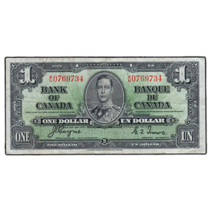 SOLD $1 1937 Bank of Canada Note Coyne-Towers W/N Prefix BC-21d - VF