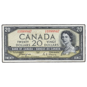 SOLD $20 1954 Bank of Canada Note Devil Face A/E Prefix BC-33a - F/VF