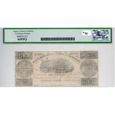 SOLD 2 Sous 6 Pence / Ecu 1837 Champlain St Lawrence Rail Road Note - LCG UNC-64 PPQ