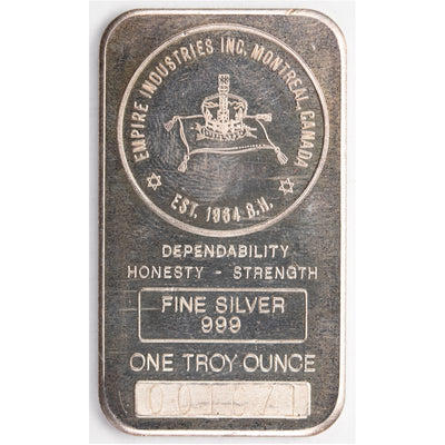 SOLD Empire Industries Inc Montreal 1oz .999 Fine Silver Bar