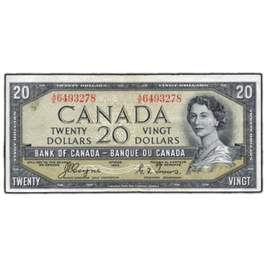 SOLD $20 1954 Bank of Canada Note Devil Face A/E Prefix BC-33a - F/VF