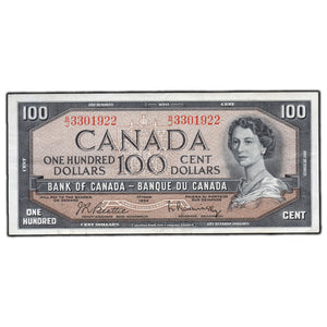 SOLD $100 1954 Bank of Canada Note Beattie-Rasminsky B/J Prefix BC-43b - Circulated