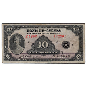 SOLD $10 1935 Bank of Canada Note English Text BC-7 - Pinholes