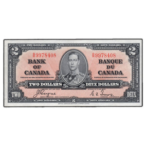 SOLD $2 1937 Bank of Canada Note Coyne-Towers B/R Prefix BC-22c - EF/AU