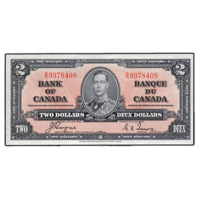 SOLD $2 1937 Bank of Canada Note Coyne-Towers B/R Prefix BC-22c - EF/AU