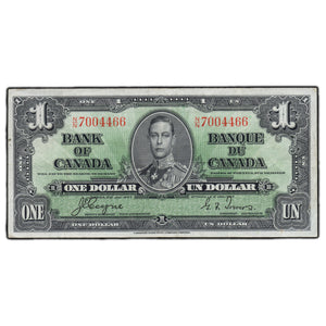 SOLD $1 1937 Bank of Canada Note Coyne-Towers N/N Prefix BC-21d - VF