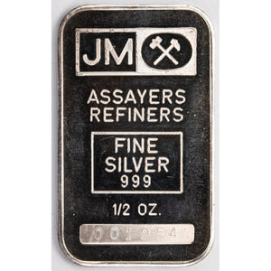 SOLD Johnson Matthey JM 1/2oz .999 Fine Silver Bar - Blank Back