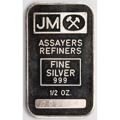 SOLD Johnson Matthey JM 1/2oz .999 Fine Silver Bar - Blank Back