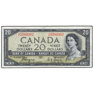 SOLD $20 1954 Bank of Canada Note Devil Face A/E Prefix BC-33a - F/VF