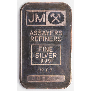 SOLD Johnson Matthey JM 1/2oz .999 Fine Silver Bar - Blank Back