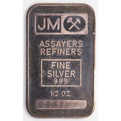 SOLD Johnson Matthey JM 1/2oz .999 Fine Silver Bar - Blank Back