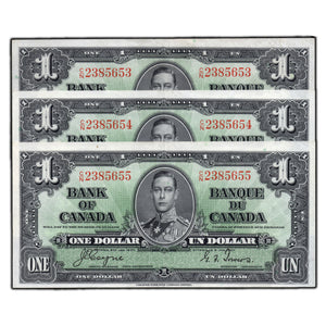 SOLD $1 1937 Bank of Canada Notes C/N Prefix BC-21d - 3 Consecutive Circulated