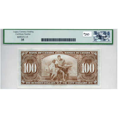 SOLD $100 1937 Bank of Canada Note Gordon-Towers B/J Prefix BC-27b - Legacy VF-35
