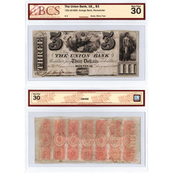 The Union Bank 18__ $3 Remainder Note #725-16-06R - BCS VF-30