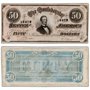 United States 1864 $50 Confederate State of America Note - EF/AU (two edge tears)
