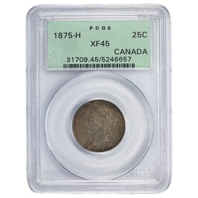 SOLD Canada 1875-H 25 Cents Quarter Silver Coin - PCGS XF-45