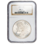 United States 1880-S Morgan Silver Dollar graded NGC MS-62 in clear protective holder, showing obverse Lady Liberty with certification number 2155837-001.