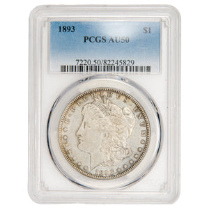 United States 1893 $1 Morgan Dollar Silver Coin - PCGS AU-50