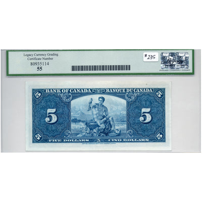 SOLD $5 1937 Bank of Canada Note Coyne-Towers E/S Prefix BC-23c - Legacy AU-55