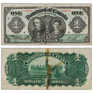 $1 1911 Dominion of Canada Note Green Line Series G DC-18b - Major Tape Repaired