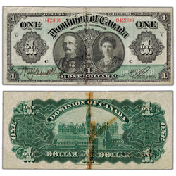 SOLD $1 1911 Dominion of Canada Note Green Line Series G DC-18b - Major Tape Repaired
