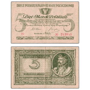Poland 1919 5 Marek Note P #20a - VF+