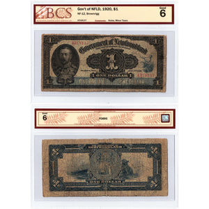 $1 1920 Government of Newfoundland Note Brownrigg NF-12 - BCS G-6