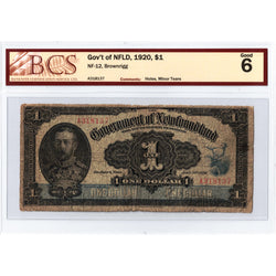 $1 1920 Government of Newfoundland Note Brownrigg NF-12 - BCS G-6