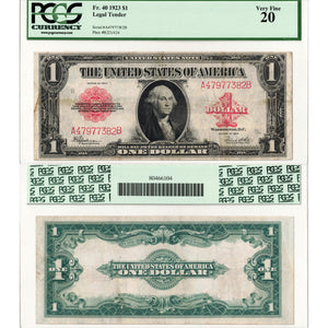 United States 1923 $1 Red Seal Legal Tender Note Fr. 40 - PCGS VF-20