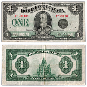 $1 1923 Dominion of Canada Note Black Seal Series E DC-25o - F/VF (minor pinholes)