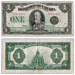Full front and back view of a 1923 Dominion of Canada one-dollar banknote, Black Seal Series E, DC-25o, item number 5831103