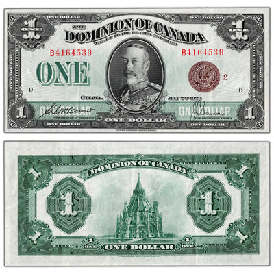$1 1923 Dominion of Canada Note Bronze Seal Series B DC-25i - About EF